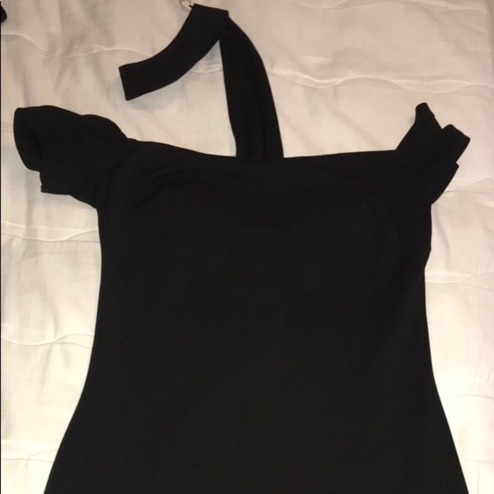 Black choker body con dress